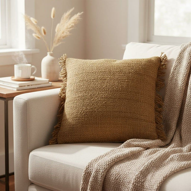 Sierkussen Fringe bruin