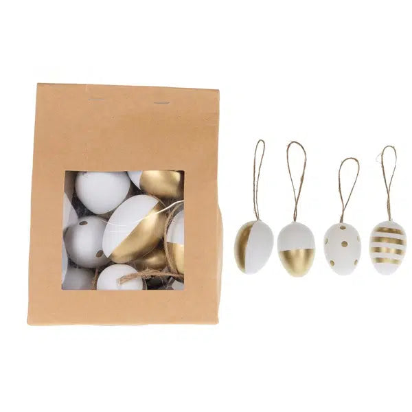 Paasei hanger goud wit - 10 stuks