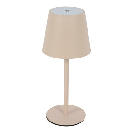 Beige LED tafellamp met kap en slanke voet 26 cm hoog
