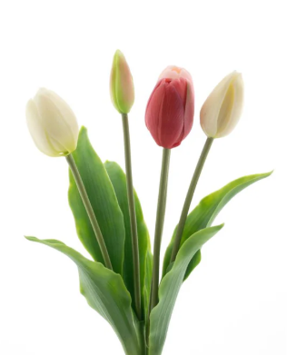 Kunsttulpen - real touch wit roze set van 5